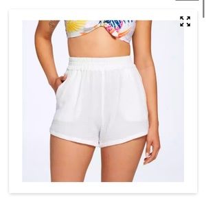 Calia, High-Rise Gauze Pull on White Woven Cotton Short